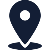 Dark blue map pin icon on black background.